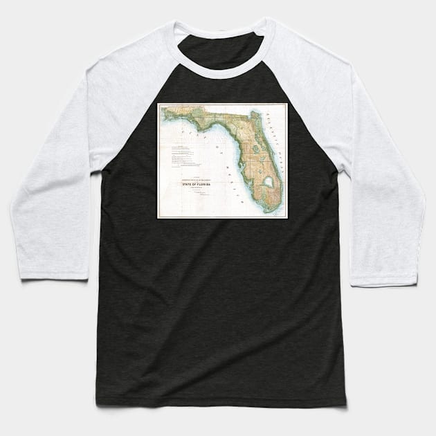 Vintage Map of Florida (1848) Baseball T-Shirt by Bravuramedia